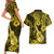 Hawaii Ukulele Couples Matching Short Sleeve Bodycon Dress and Hawaiian Shirt Polynesian Pattern Yellow Version LT01 - Polynesian Pride