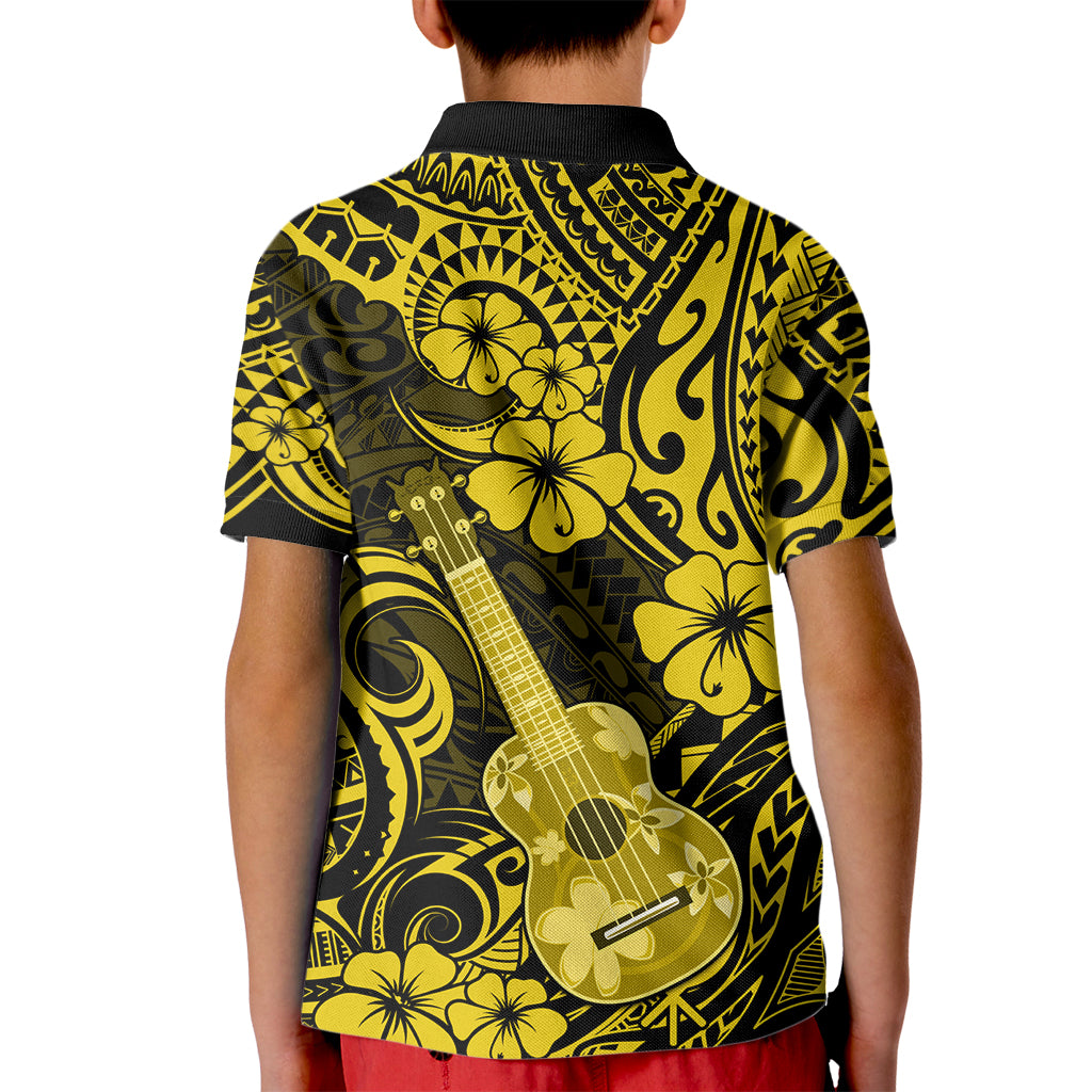 Hawaii Ukulele Kid Polo Shirt Polynesian Pattern Yellow Version LT01 - Polynesian Pride