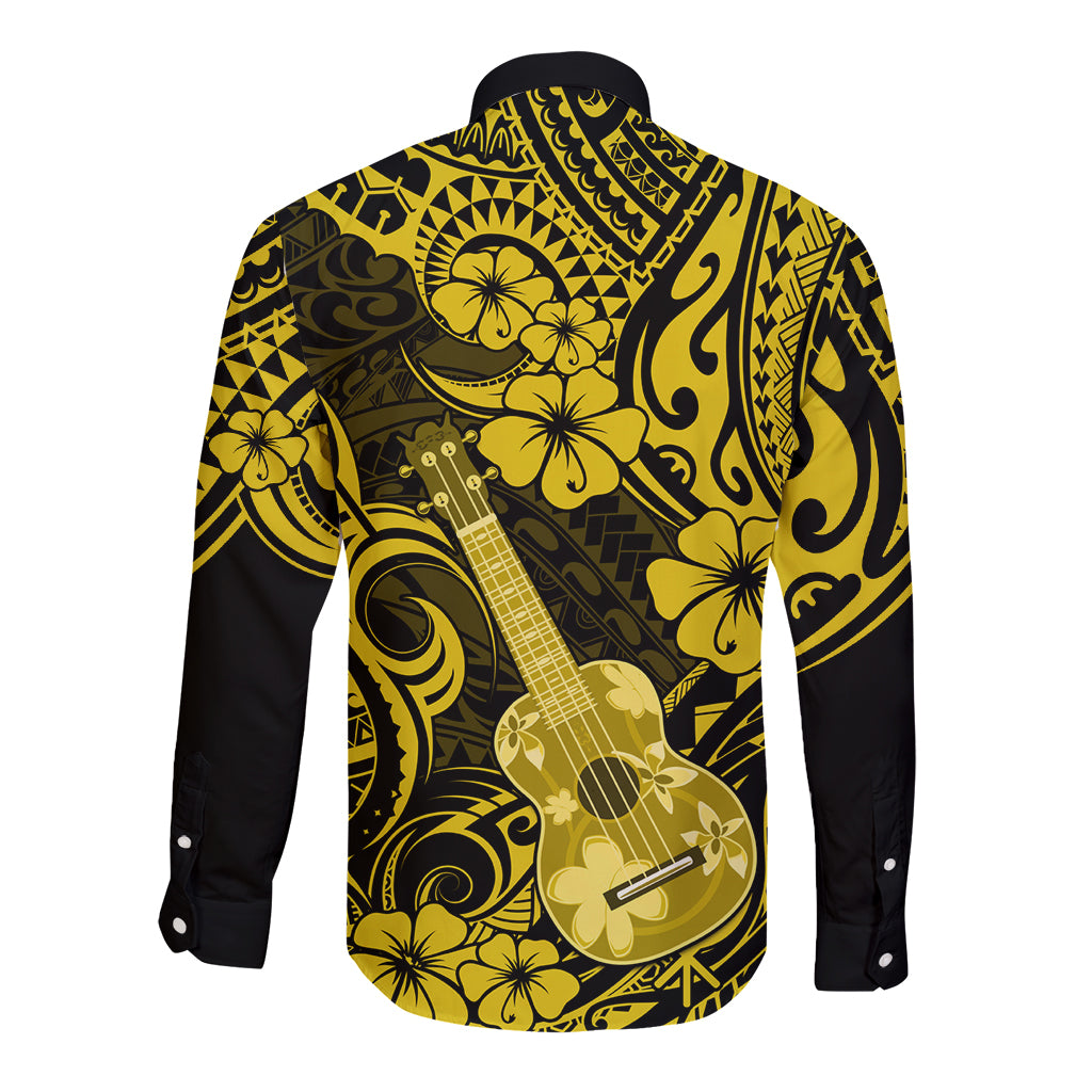 Hawaii Ukulele Long Sleeve Button Shirt Polynesian Pattern Yellow Version LT01 - Polynesian Pride