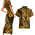 Hawaii Fish Hook Couples Matching Short Sleeve Bodycon Dress and Hawaiian Shirt Polynesian Pattern Gold Version LT01 - Polynesian Pride