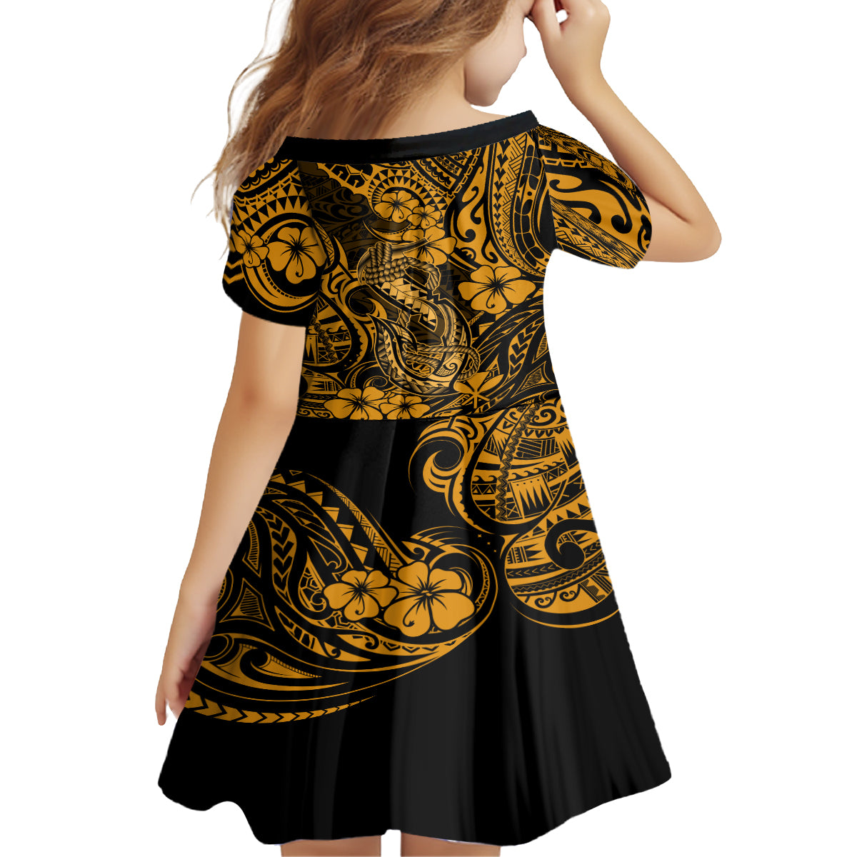 Hawaii Fish Hook Family Matching Puletasi Dress and Hawaiian Shirt Polynesian Pattern Gold Version LT01 - Polynesian Pride