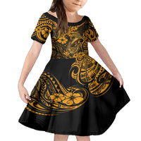 Hawaii Fish Hook Kid Short Sleeve Dress Polynesian Pattern Gold Version LT01 KID Gold - Polynesian Pride