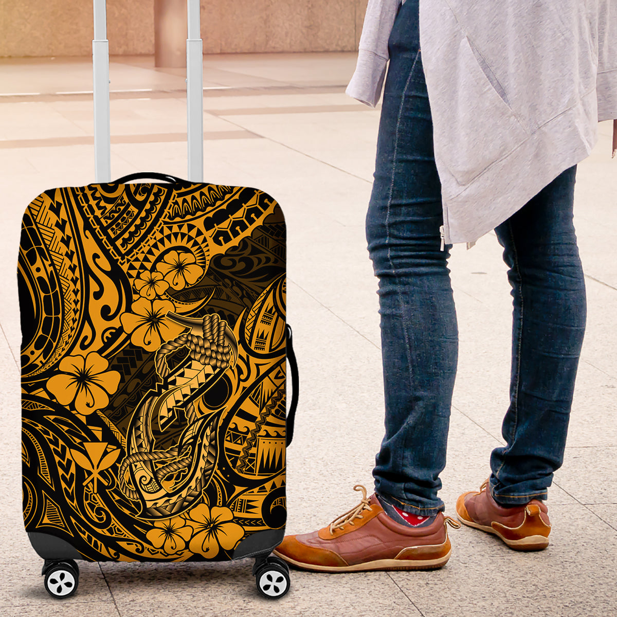 Hawaii Fish Hook Luggage Cover Polynesian Pattern Gold Version LT01 Gold - Polynesian Pride