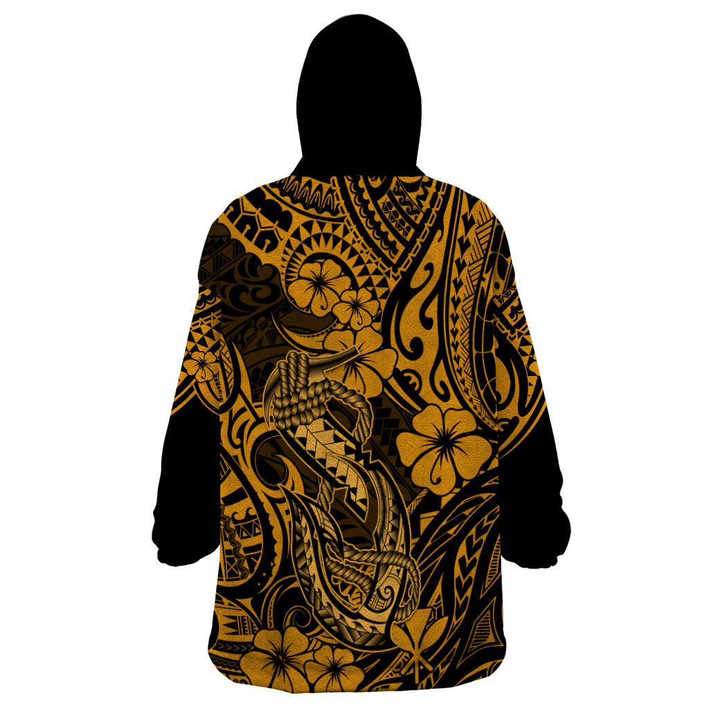 Hawaii Fish Hook Wearable Blanket Hoodie Polynesian Pattern Gold Version LT01 - Polynesian Pride