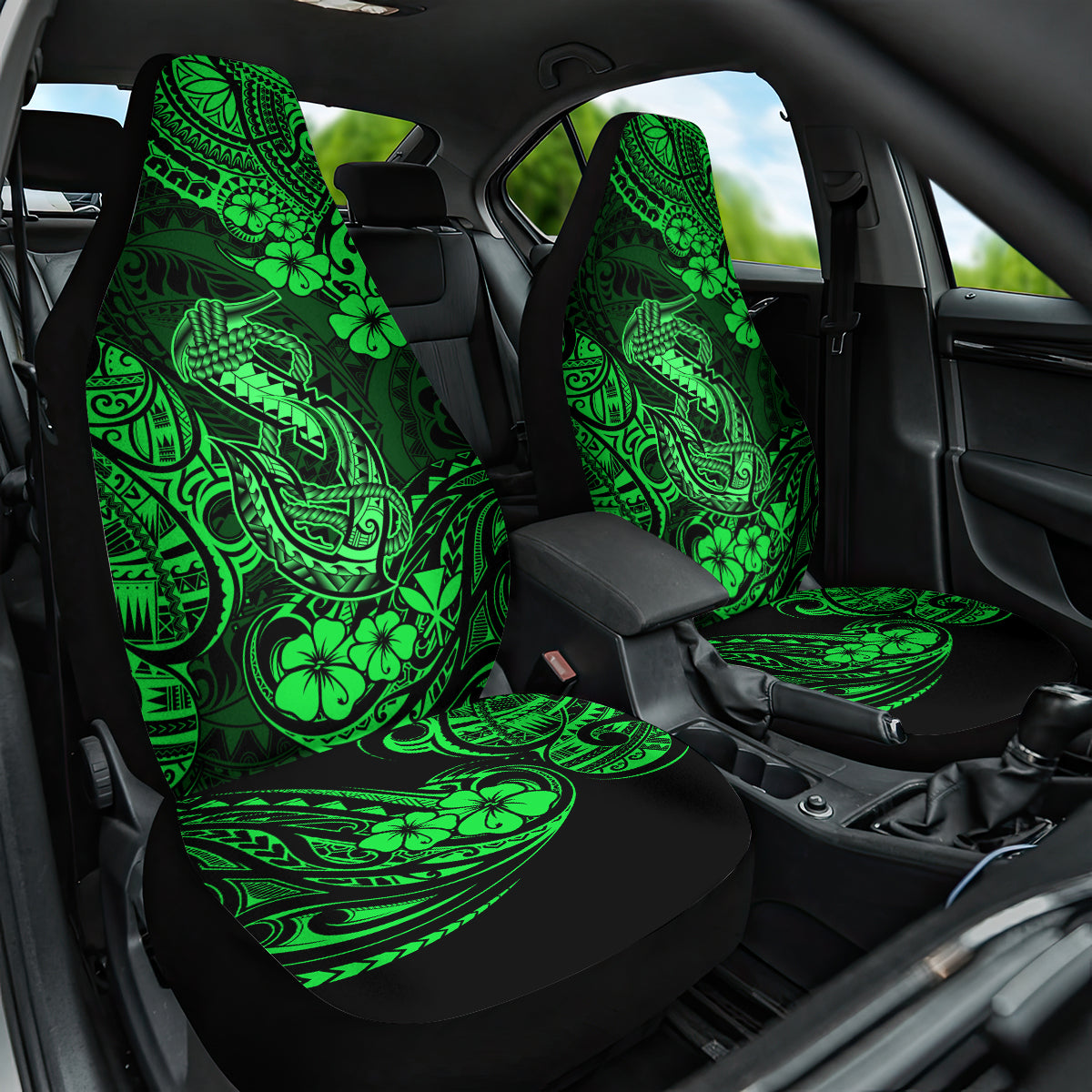 Hawaii Fish Hook Car Seat Cover Polynesian Pattern Green Version LT01 One Size Green - Polynesian Pride