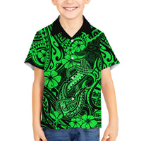 Hawaii Fish Hook Family Matching Off Shoulder Maxi Dress and Hawaiian Shirt Polynesian Pattern Green Version LT01 Son's Shirt Green - Polynesian Pride