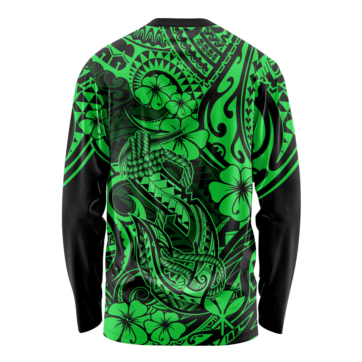 Hawaii Fish Hook Long Sleeve Shirt Polynesian Pattern Green Version LT01 - Polynesian Pride
