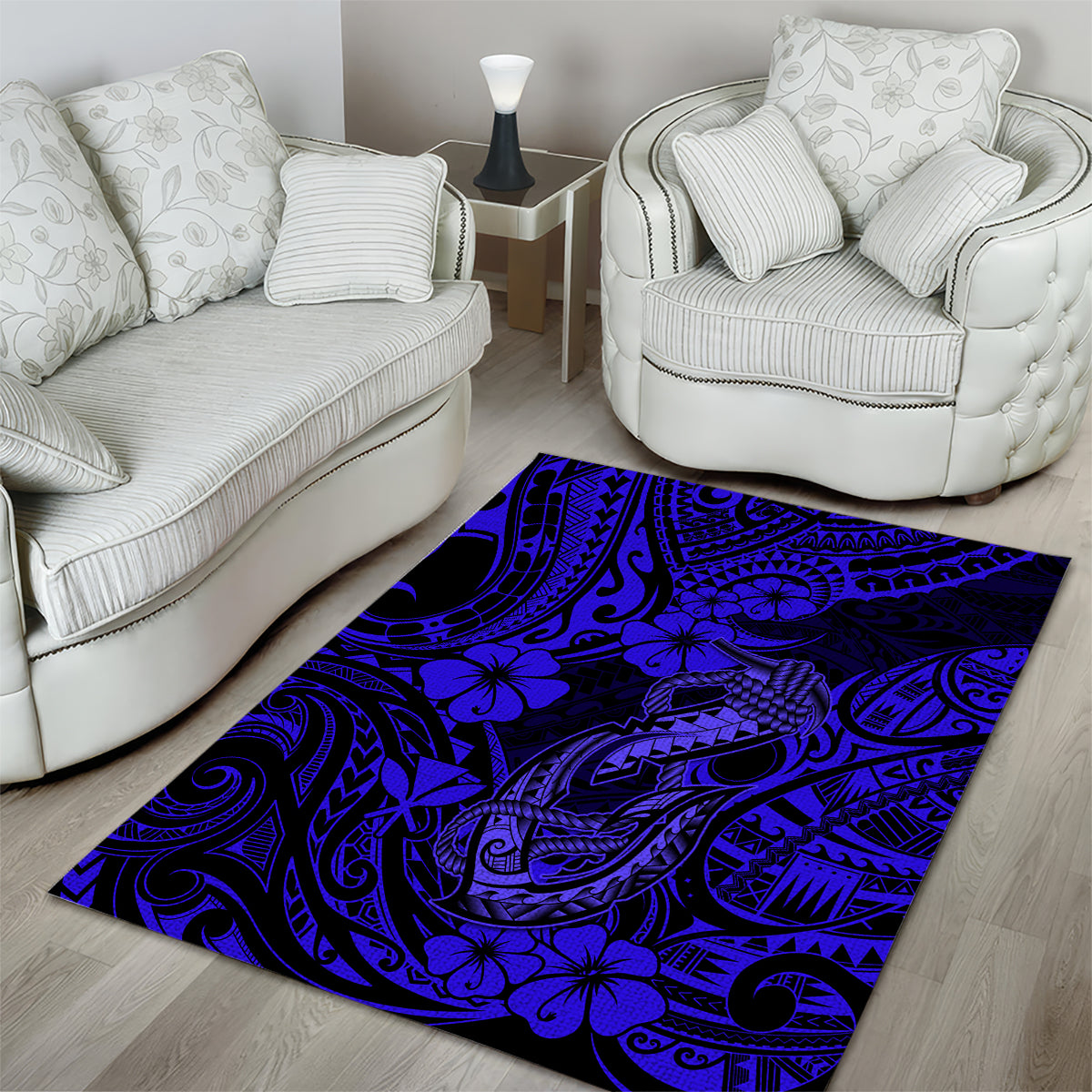 Hawaii Fish Hook Area Rug Polynesian Pattern Navy Blue Version LT01 - Polynesian Pride
