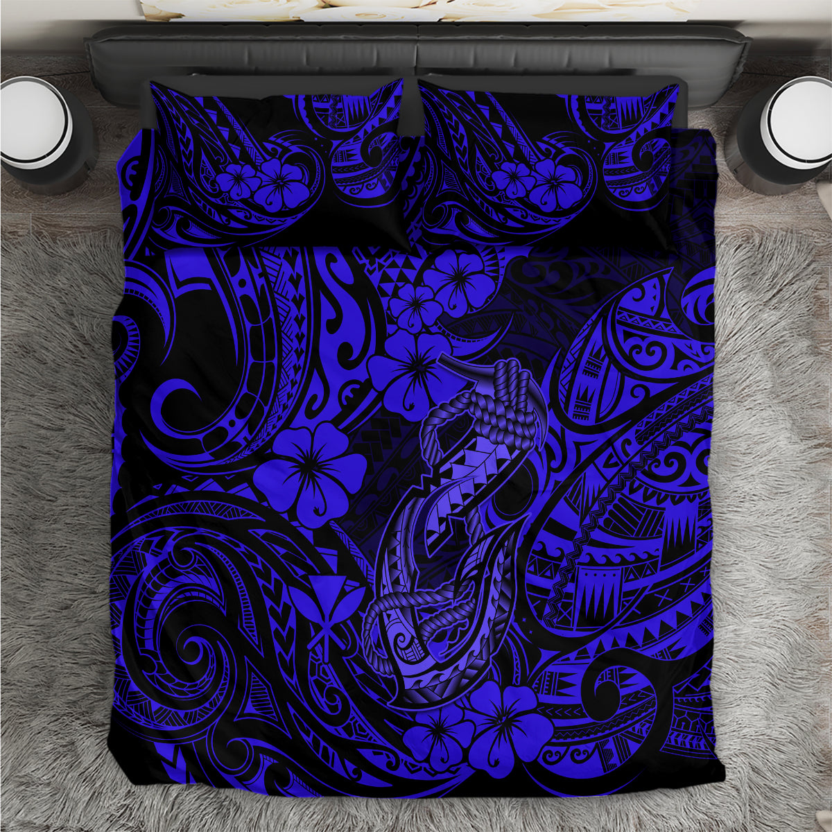 Hawaii Fish Hook Bedding Set Polynesian Pattern Navy Blue Version LT01 Blue - Polynesian Pride