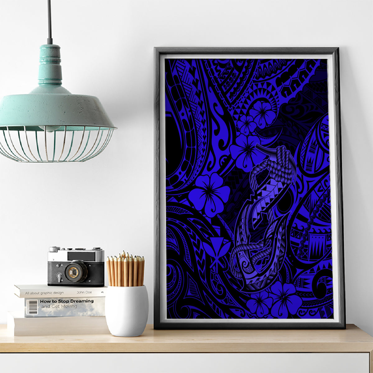 Hawaii Fish Hook Canvas Wall Art Polynesian Pattern Navy Blue Version LT01 - Polynesian Pride