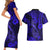 Hawaii Fish Hook Couples Matching Short Sleeve Bodycon Dress and Hawaiian Shirt Polynesian Pattern Navy Blue Version LT01 - Polynesian Pride