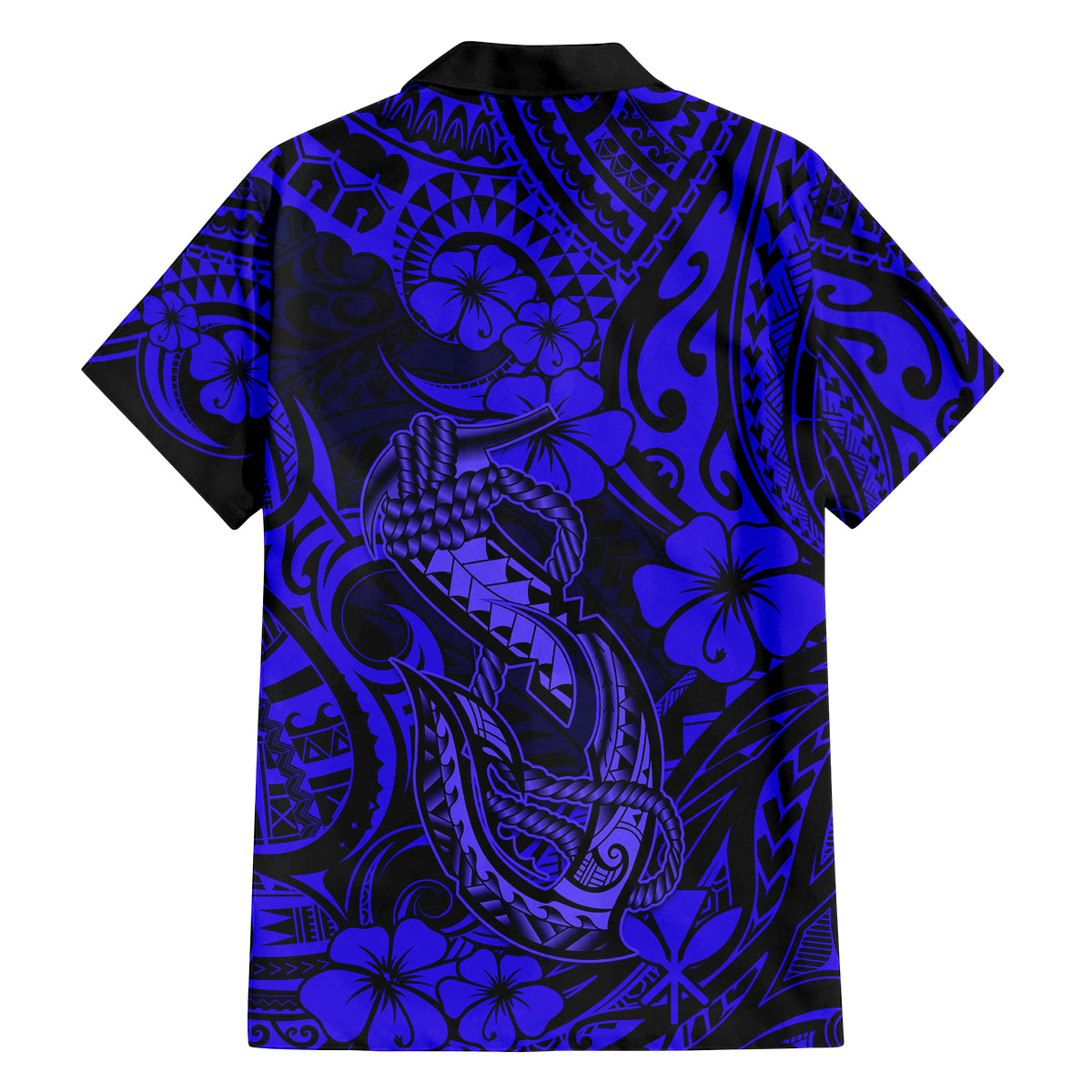 Hawaii Fish Hook Family Matching Off Shoulder Long Sleeve Dress and Hawaiian Shirt Polynesian Pattern Navy Blue Version LT01 - Polynesian Pride