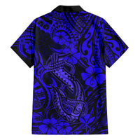 Hawaii Fish Hook Family Matching Off Shoulder Maxi Dress and Hawaiian Shirt Polynesian Pattern Navy Blue Version LT01 - Polynesian Pride