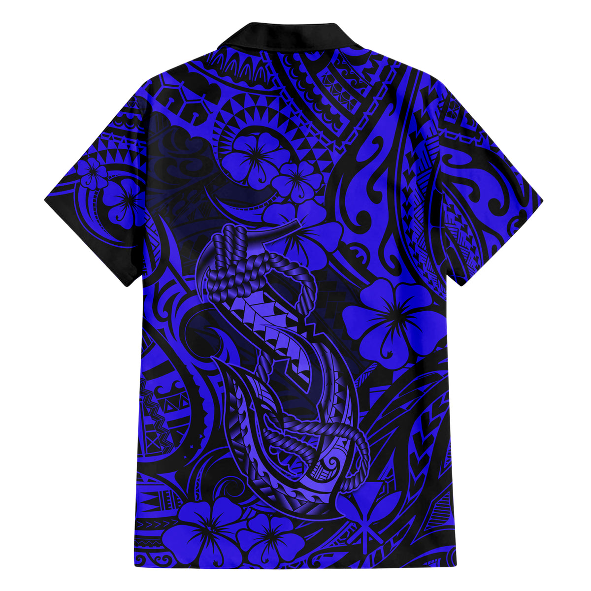 Hawaii Fish Hook Family Matching Short Sleeve Bodycon Dress and Hawaiian Shirt Polynesian Pattern Navy Blue Version LT01 - Polynesian Pride