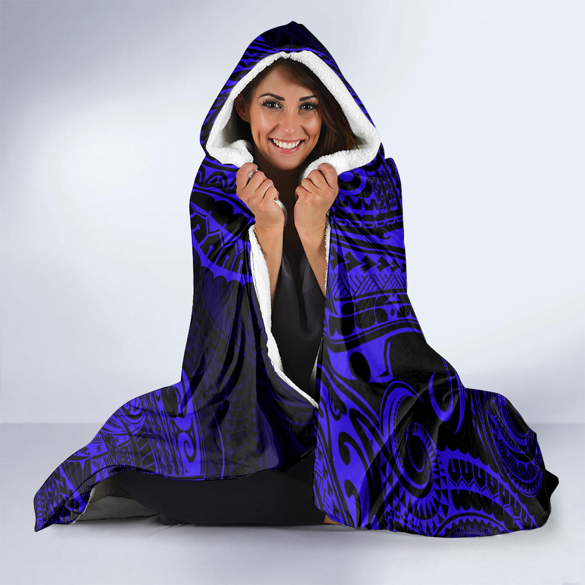 Hawaii Fish Hook Hooded Blanket Polynesian Pattern Navy Blue Version LT01 - Polynesian Pride
