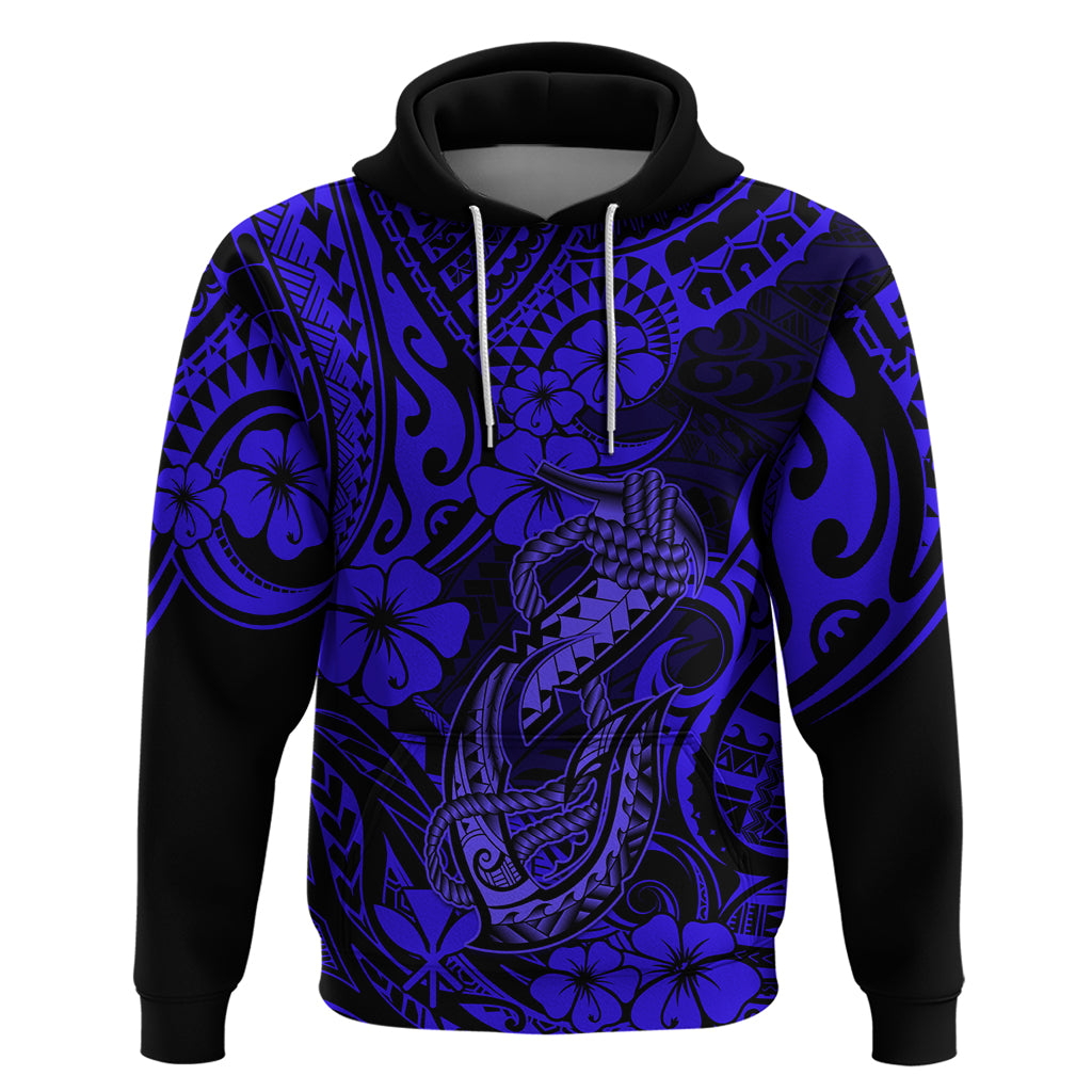 Hawaii Fish Hook Hoodie Polynesian Pattern Navy Blue Version LT01 Pullover Hoodie Blue - Polynesian Pride