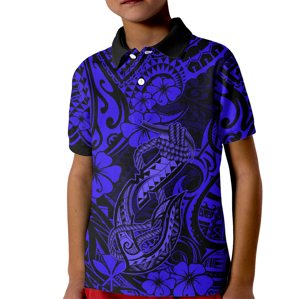 Hawaii Fish Hook Kid Polo Shirt Polynesian Pattern Navy Blue Version LT01 Kid Blue - Polynesian Pride