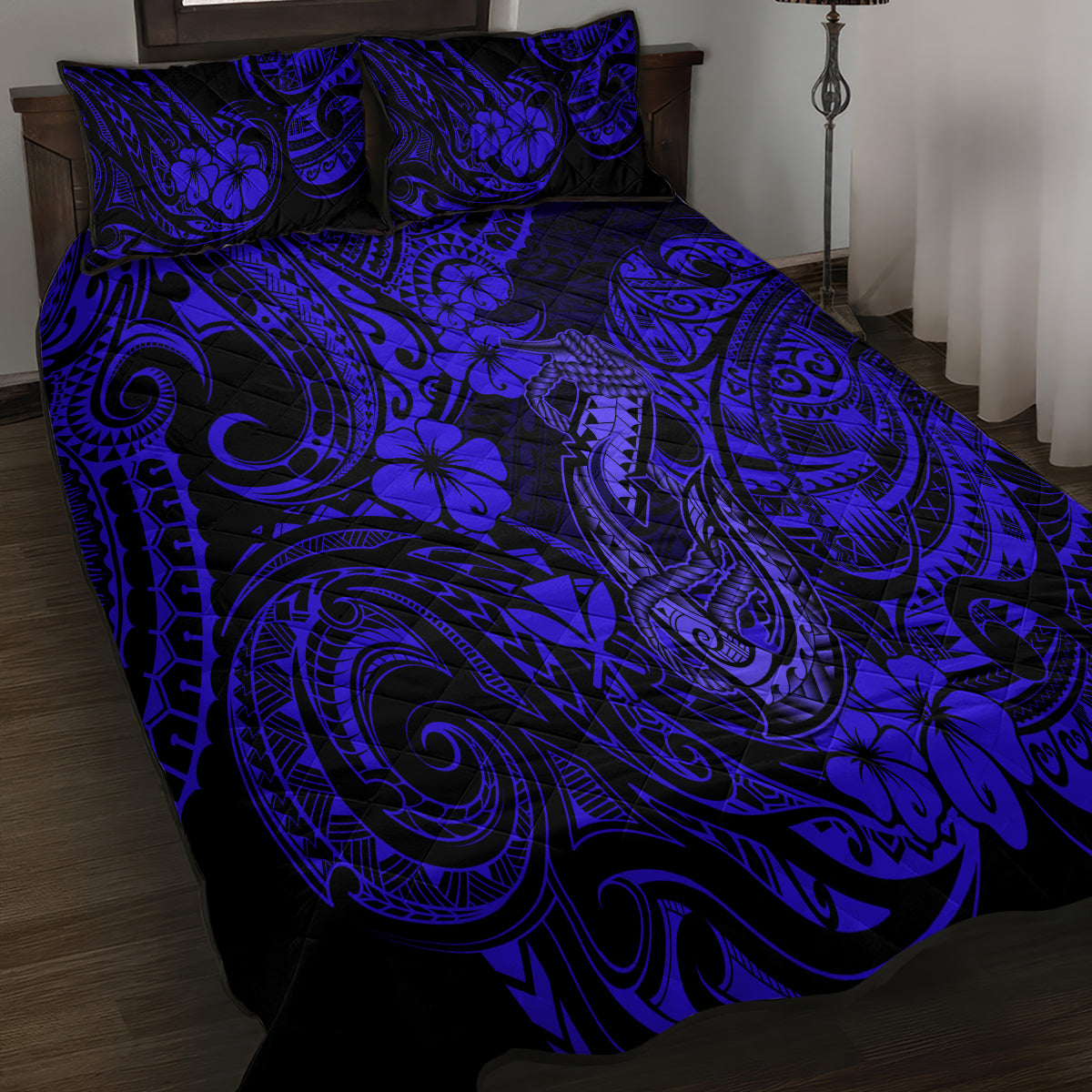 Hawaii Fish Hook Quilt Bed Set Polynesian Pattern Navy Blue Version LT01 - Polynesian Pride