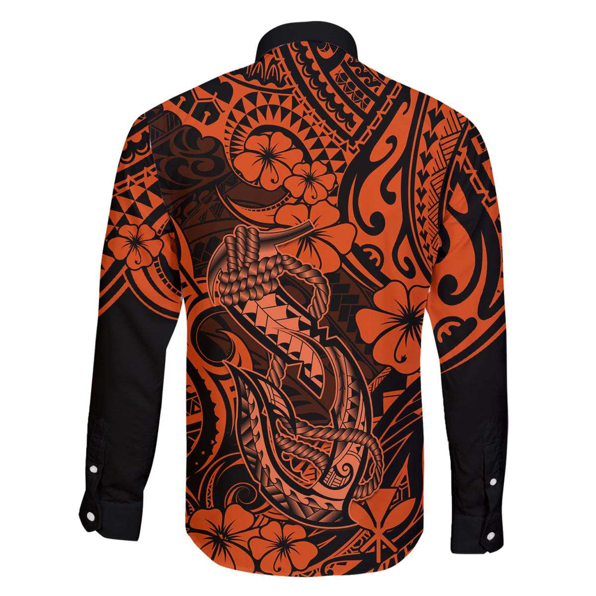Hawaii Fish Hook Family Matching Off Shoulder Maxi Dress and Hawaiian Shirt Polynesian Pattern Orange Version LT01 - Polynesian Pride