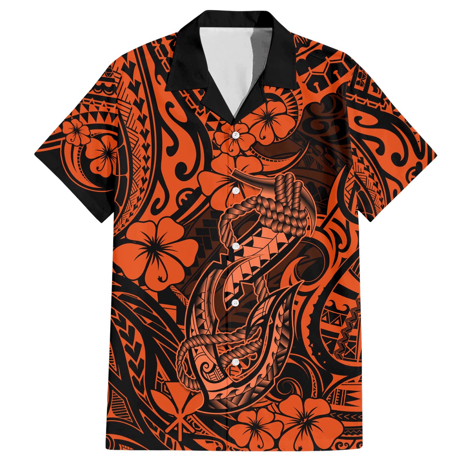 Hawaii Fish Hook Hawaiian Shirt Polynesian Pattern Orange Version LT01 Orange - Polynesian Pride