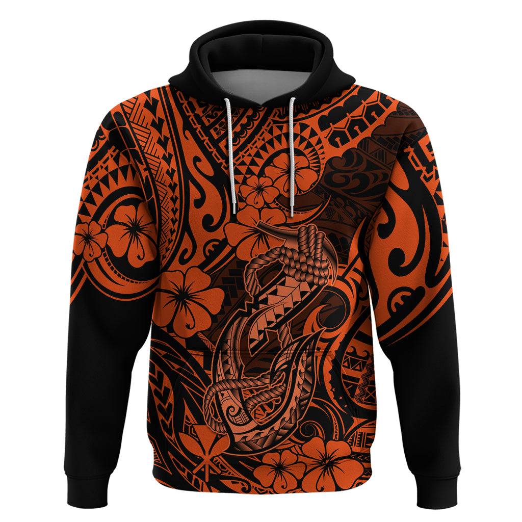 Hawaii Fish Hook Hoodie Polynesian Pattern Orange Version LT01 Pullover Hoodie Orange - Polynesian Pride