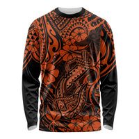 Hawaii Fish Hook Long Sleeve Shirt Polynesian Pattern Orange Version LT01 Unisex Orange - Polynesian Pride