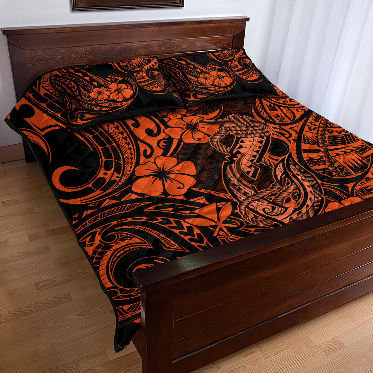 Hawaii Fish Hook Quilt Bed Set Polynesian Pattern Orange Version LT01