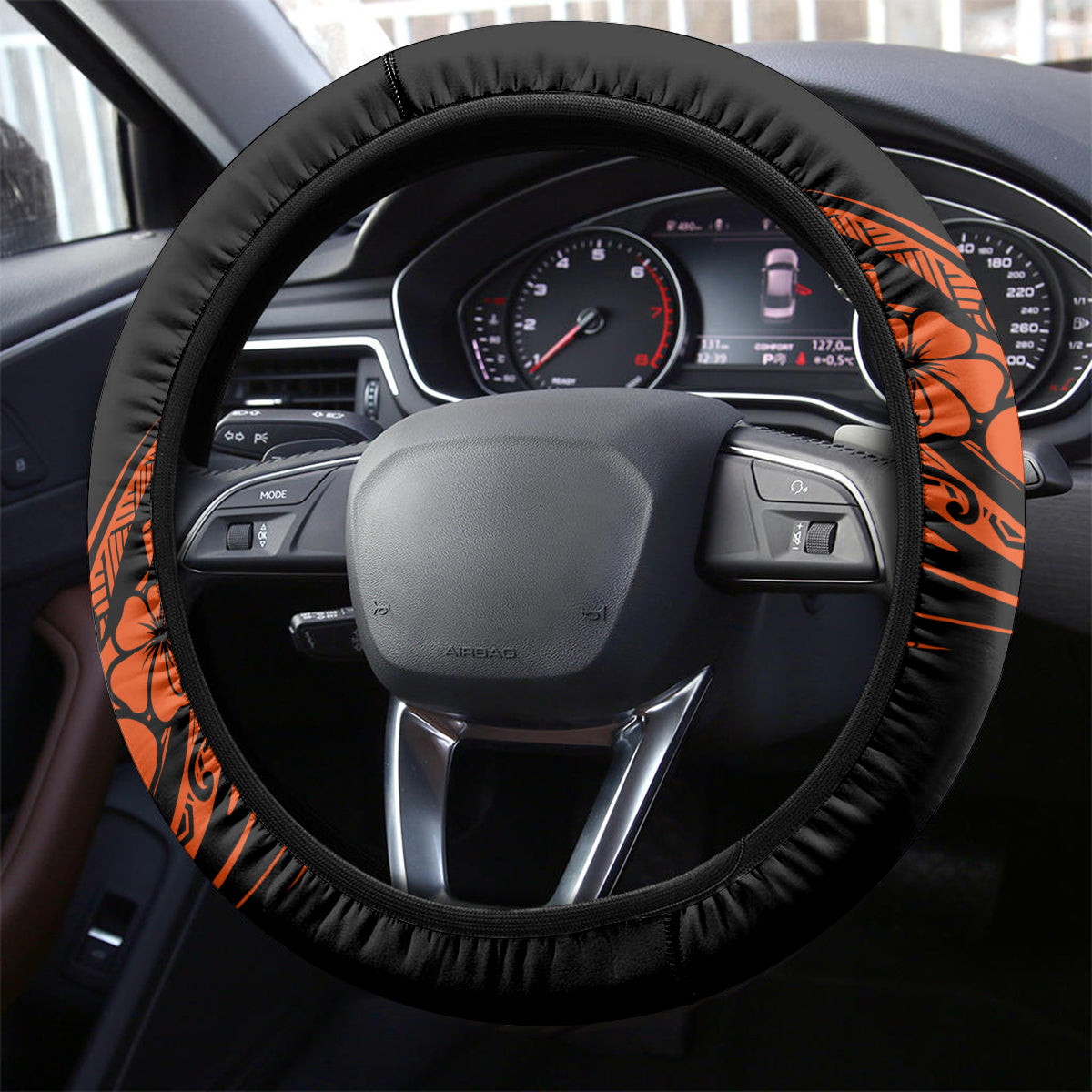 Hawaii Fish Hook Steering Wheel Cover Polynesian Pattern Orange Version