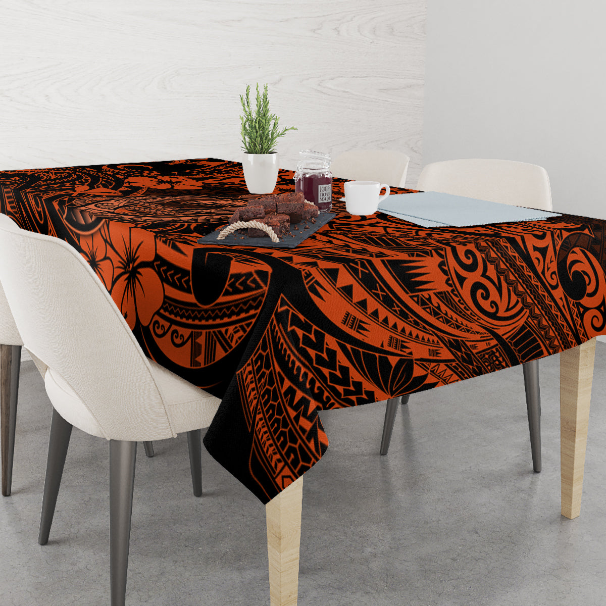 Hawaii Fish Hook Tablecloth Polynesian Pattern Orange Version LT01