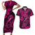 Hawaii Fish Hook Couples Matching Short Sleeve Bodycon Dress and Hawaiian Shirt Hibiscus Hawaii Tribal Tattoo Pink Version LT01 Pink - Polynesian Pride