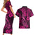 Hawaii Fish Hook Couples Matching Short Sleeve Bodycon Dress and Hawaiian Shirt Hibiscus Hawaii Tribal Tattoo Pink Version LT01 - Polynesian Pride