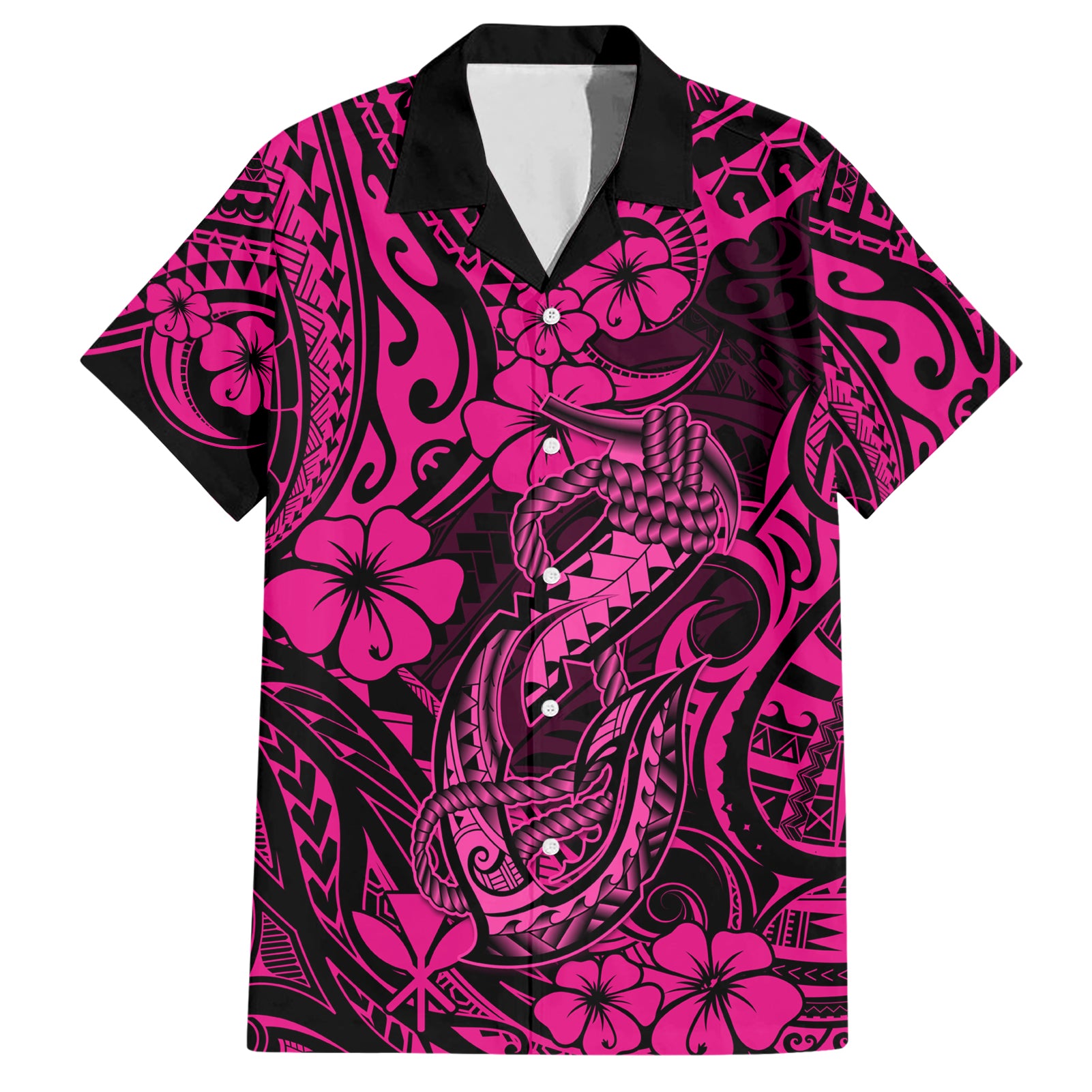 Hawaii Fish Hook Hawaiian Shirt Hibiscus Hawaii Tribal Tattoo Pink Version LT01 Pink - Polynesian Pride