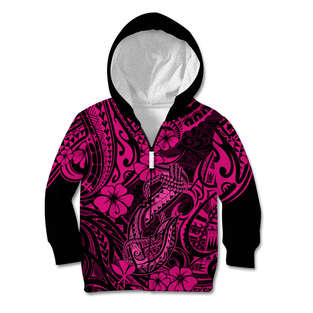 Hawaii Fish Hook Kid Hoodie Hibiscus Hawaii Tribal Tattoo Pink Version LT01 - Polynesian Pride