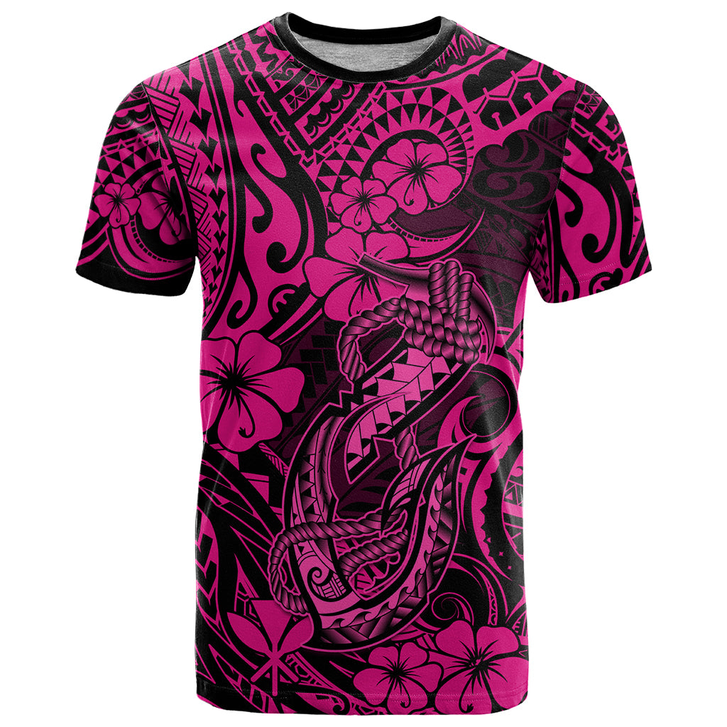 Hawaii Fish Hook T Shirt Hibiscus Hawaii Tribal Tattoo Pink Version LT01 Pink - Polynesian Pride