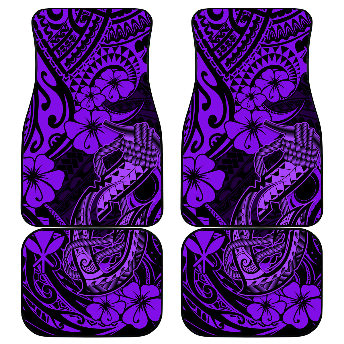 Hawaii Fish Hook Car Mats Hibiscus Hawaii Tribal Tattoo Purple Version LT01 Purple - Polynesian Pride