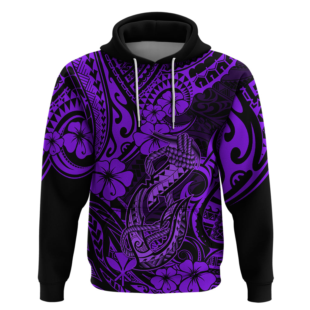 Hawaii Fish Hook Hoodie Hibiscus Hawaii Tribal Tattoo Purple Version LT01 Pullover Hoodie Purple - Polynesian Pride