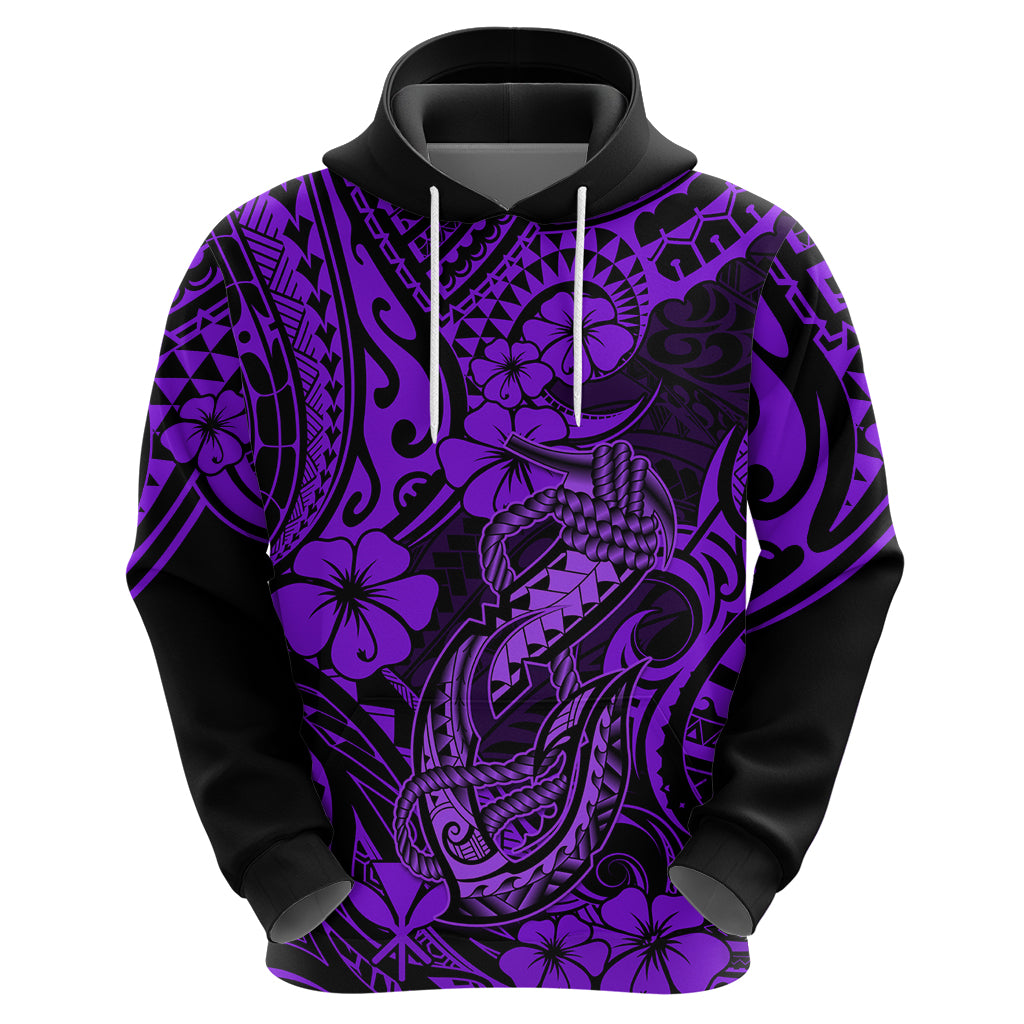 Hawaii Fish Hook Hoodie Hibiscus Hawaii Tribal Tattoo Purple Version LT01 - Polynesian Pride