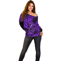 Hawaii Fish Hook Off Shoulder Sweater Hibiscus Hawaii Tribal Tattoo Purple Version LT01 - Polynesian Pride