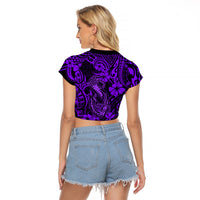 Hawaii Fish Hook Raglan Cropped T Shirt Hibiscus Hawaii Tribal Tattoo Purple Version LT01 - Polynesian Pride