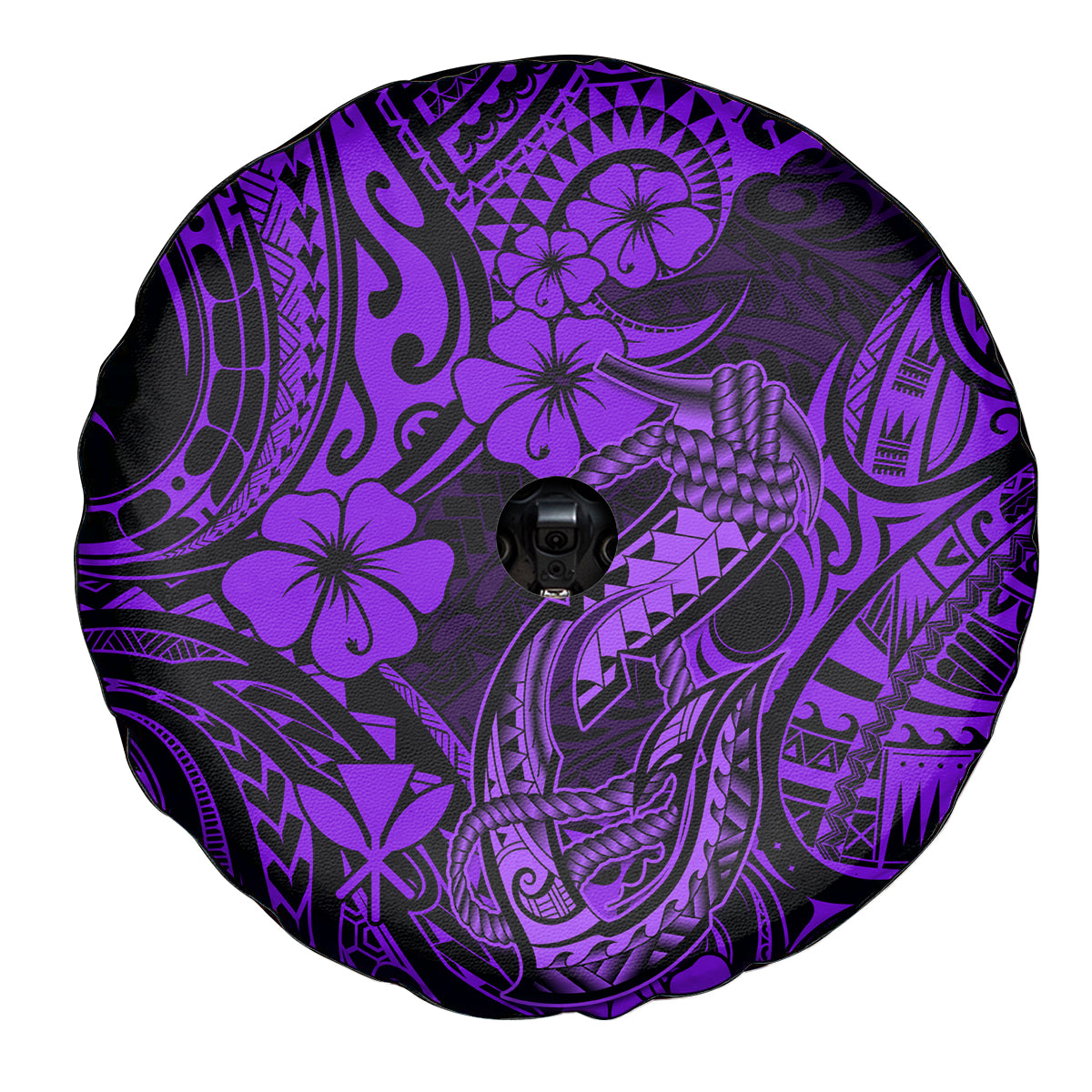 Hawaii Fish Hook Spare Tire Cover Hibiscus Hawaii Tribal Tattoo Purple Version LT01 - Polynesian Pride