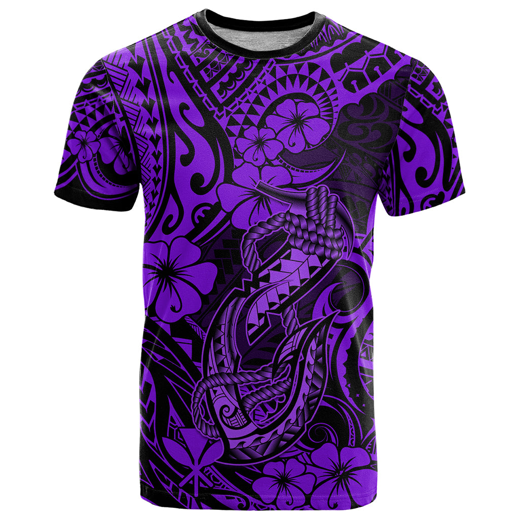 Hawaii Fish Hook T Shirt Hibiscus Hawaii Tribal Tattoo Purple Version LT01 Purple - Polynesian Pride