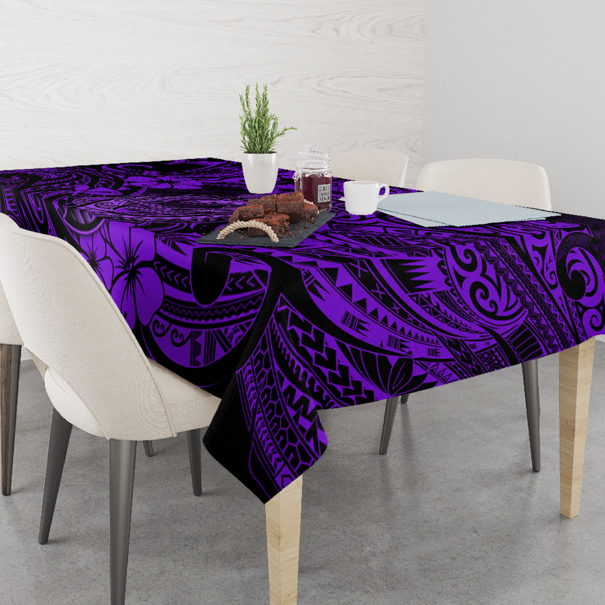 Hawaii Fish Hook Tablecloth Hibiscus Hawaii Tribal Tattoo Purple Version LT01 - Polynesian Pride
