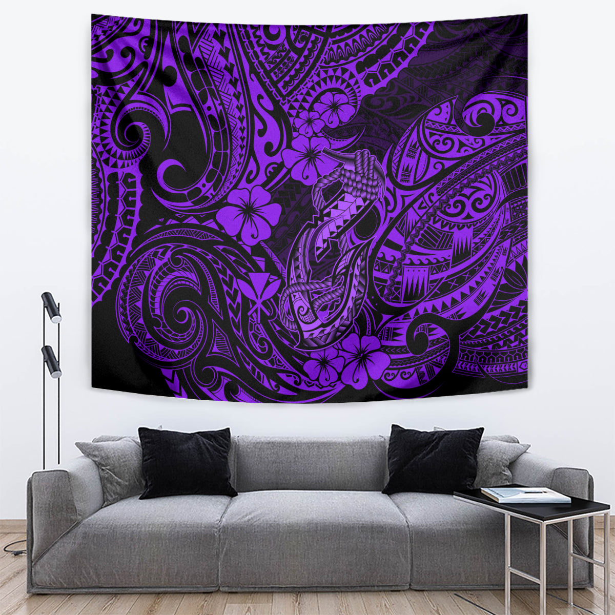 Hawaii Fish Hook Tapestry Hibiscus Hawaii Tribal Tattoo Purple Version LT01 - Polynesian Pride