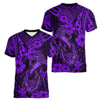 Hawaii Fish Hook Women V Neck T Shirt Hibiscus Hawaii Tribal Tattoo Purple Version LT01 - Polynesian Pride