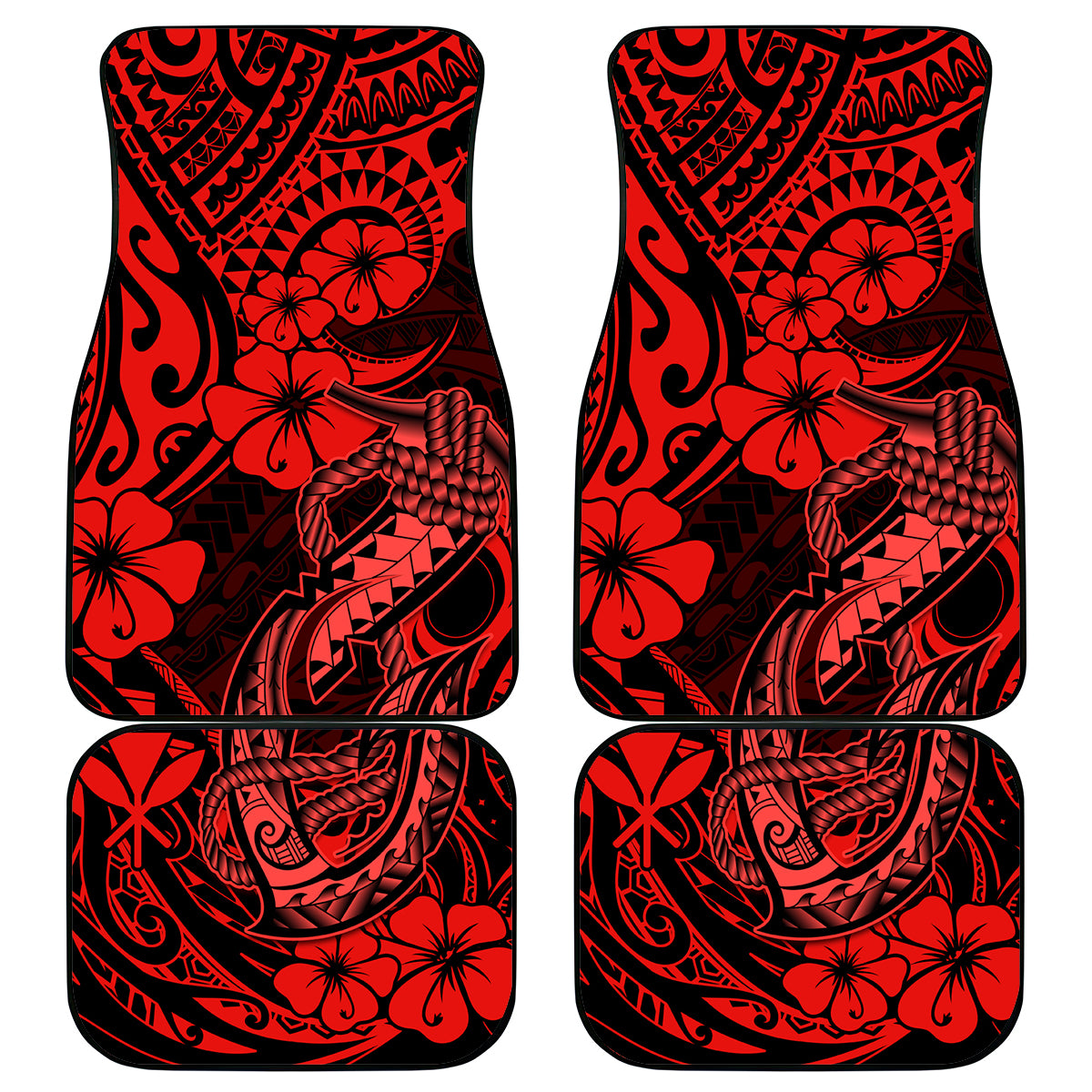 Hawaii Fish Hook Car Mats Hibiscus Hawaii Tribal Tattoo Red Version LT01 Red - Polynesian Pride