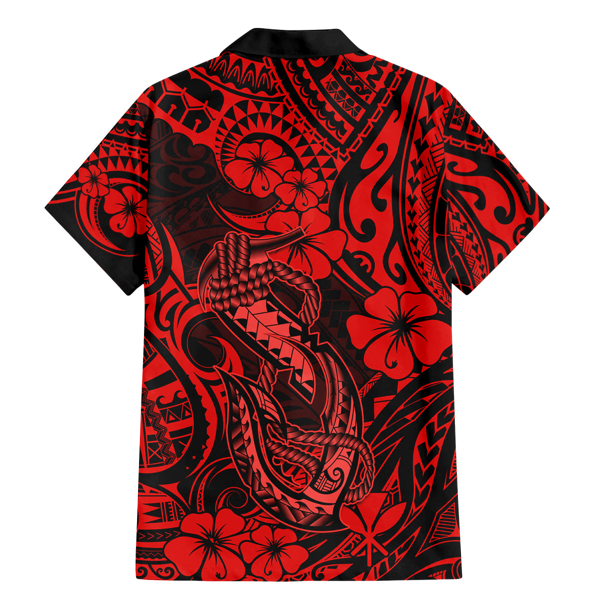Hawaii Fish Hook Family Matching Mermaid Dress and Hawaiian Shirt Hibiscus Hawaii Tribal Tattoo Red Version LT01 - Polynesian Pride