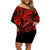 Hawaii Fish Hook Family Matching Off Shoulder Short Dress and Hawaiian Shirt Hibiscus Hawaii Tribal Tattoo Red Version LT01 Mom's Dress Red - Polynesian Pride