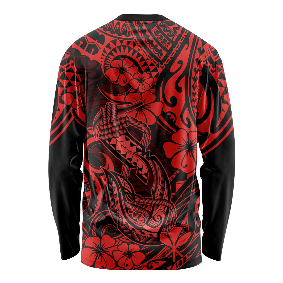Hawaii Fish Hook Long Sleeve Shirt Hibiscus Hawaii Tribal Tattoo Red Version LT01 - Polynesian Pride
