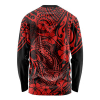 Hawaii Fish Hook Long Sleeve Shirt Hibiscus Hawaii Tribal Tattoo Red Version LT01 - Polynesian Pride