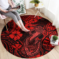 Hawaii Fish Hook Round Carpet Hibiscus Hawaii Tribal Tattoo Red Version LT01 - Polynesian Pride